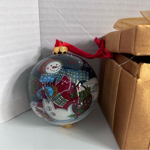 Christmas Tree Ornament SNOWMAN Blown Glass Hand Blown INSIDE-Painted - Picture 6 of 12